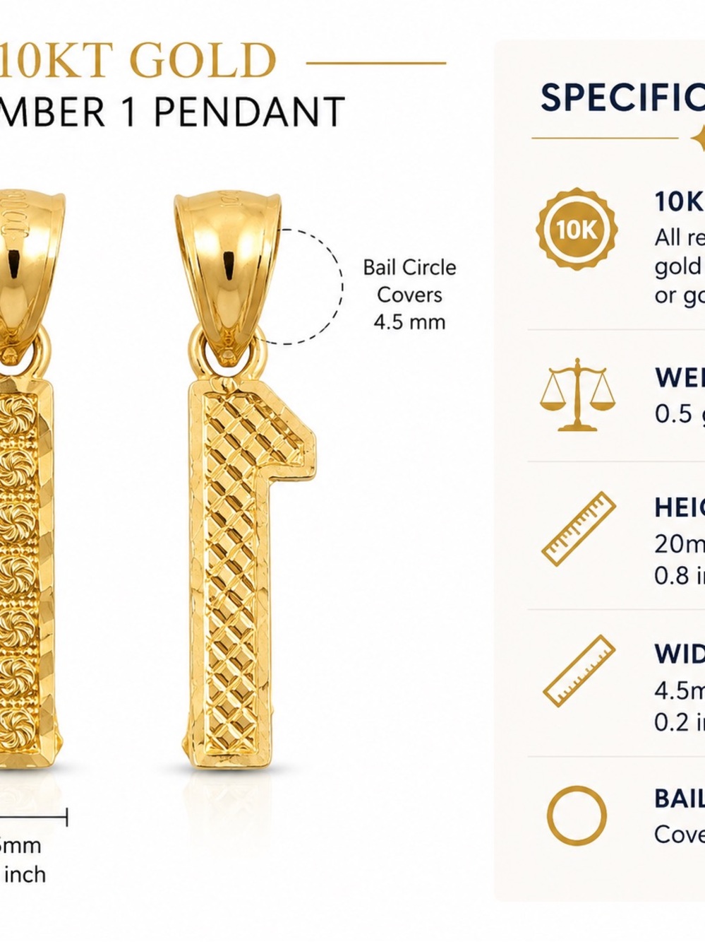 10K Gold Number 1 Pendant - Gold